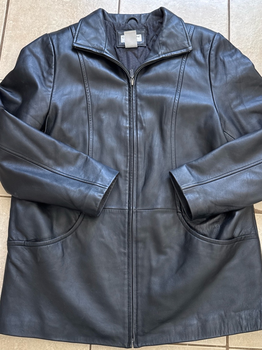 Covington Men's Jacket Size L Black Genuine Leather Full Zip Coat Outerwear.